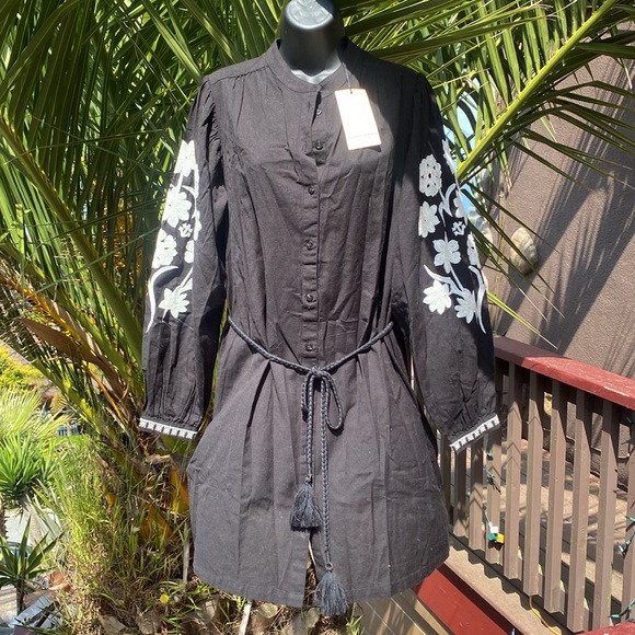 Scotch & Soda NWT Long Sleeve, Button Down Embroidered Cotton Linen Blend Dress - Picture 6 of 17